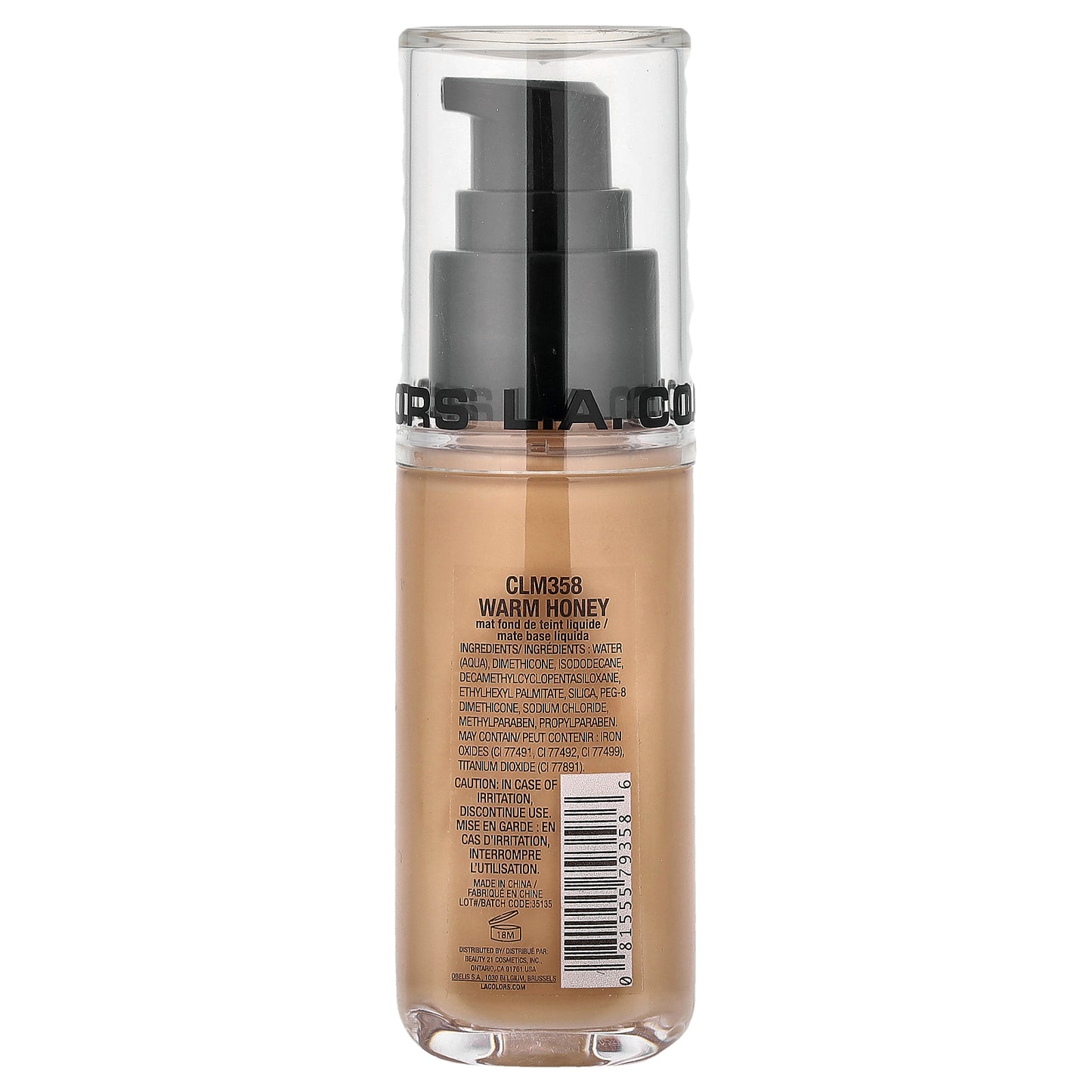 L.A. Colors, Truly Matte Foundation, CLM358 Warm Honey, 1.35 fl oz (40 ml)