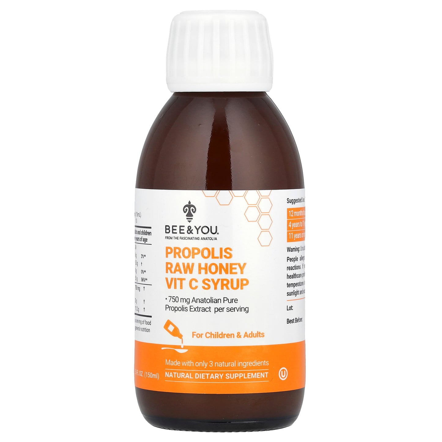 Bee & You, Propolis Raw Honey Vit C Syrup, 5 fl oz (150 ml)