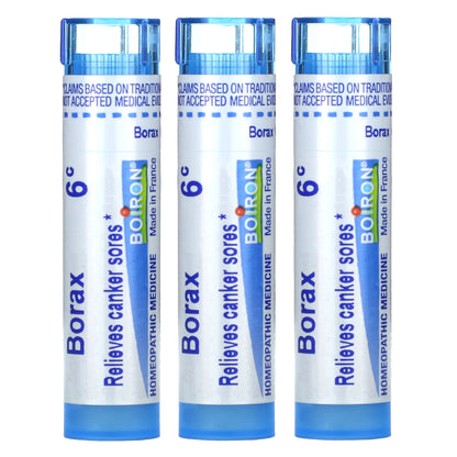 Boiron, Borax 6C, Meltaway Pellets, 3 Tubes, Approx. 80 Pellets Each