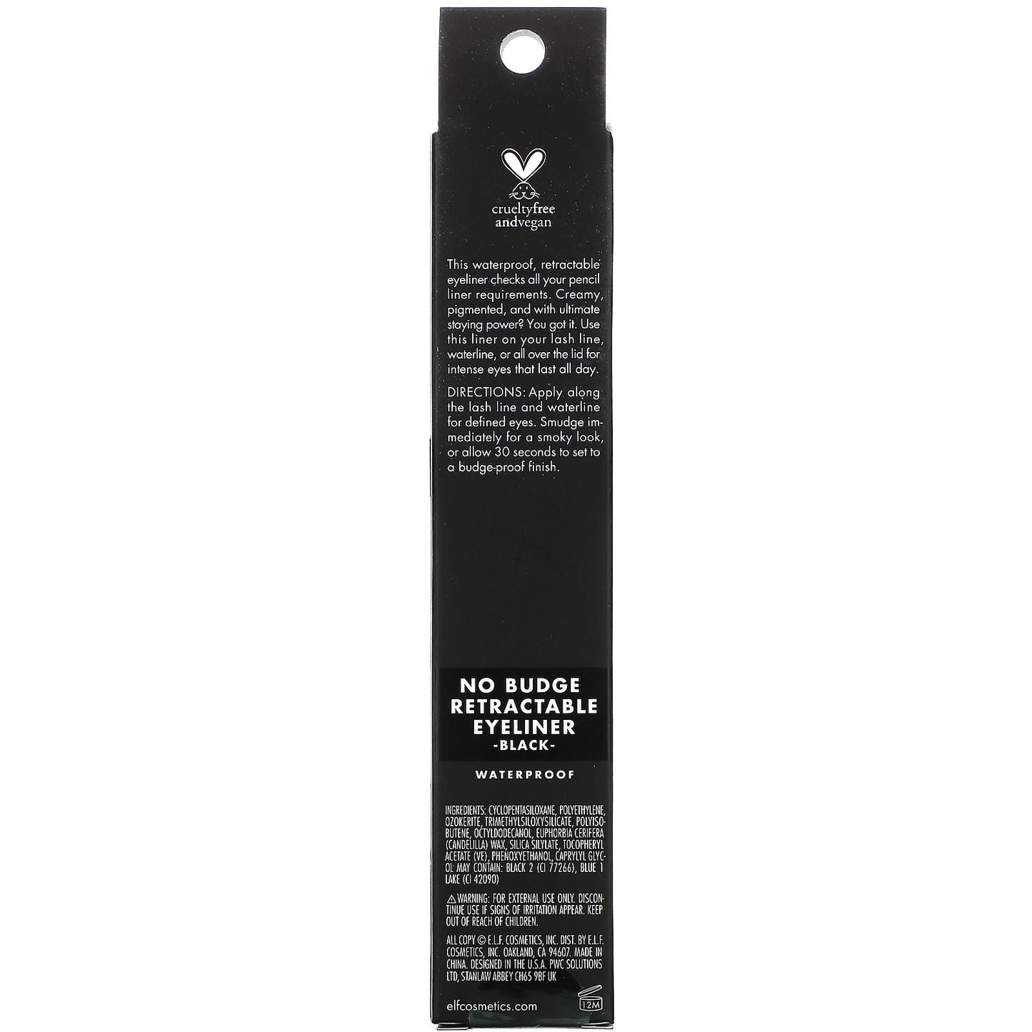 E.L.F., No Budge Retractable Eyeliner, Waterproof, Black, 0.006 oz (0.18 g)