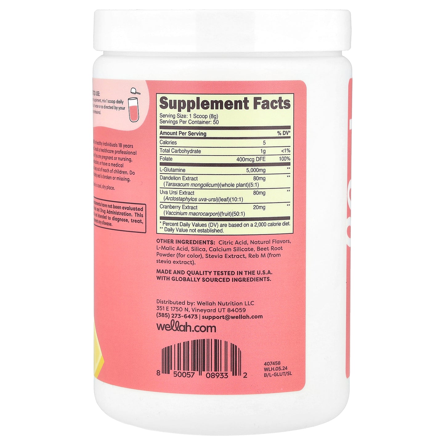 Wellah, L-Glutamine, Strawberry Lemonade, 14.5 oz (405 g)