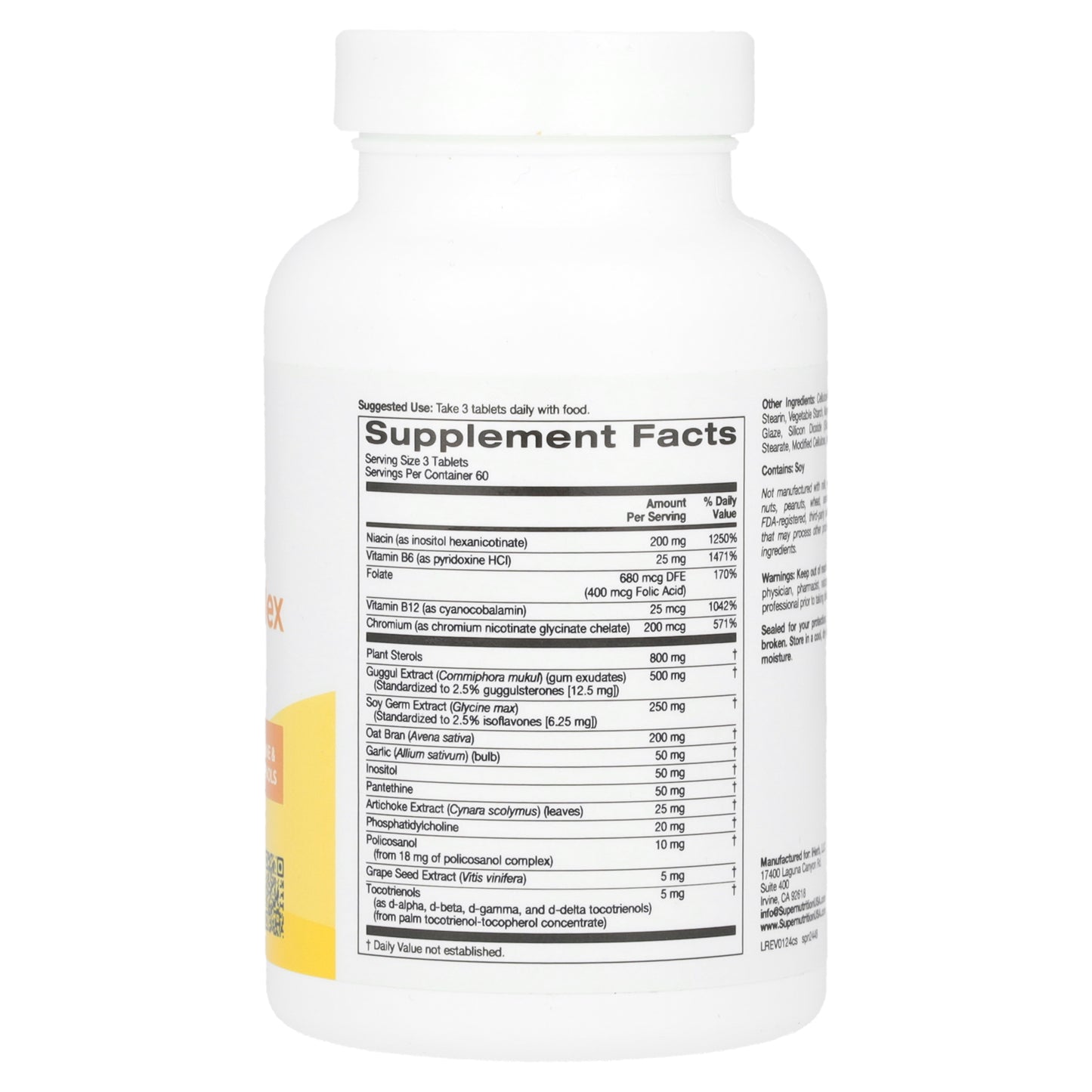 Super Nutrition, Plant Sterols & Policosanol Complex with Folate, Guggul Extract, Soy Germ Extract, and Oat Bran, 180 Tablets