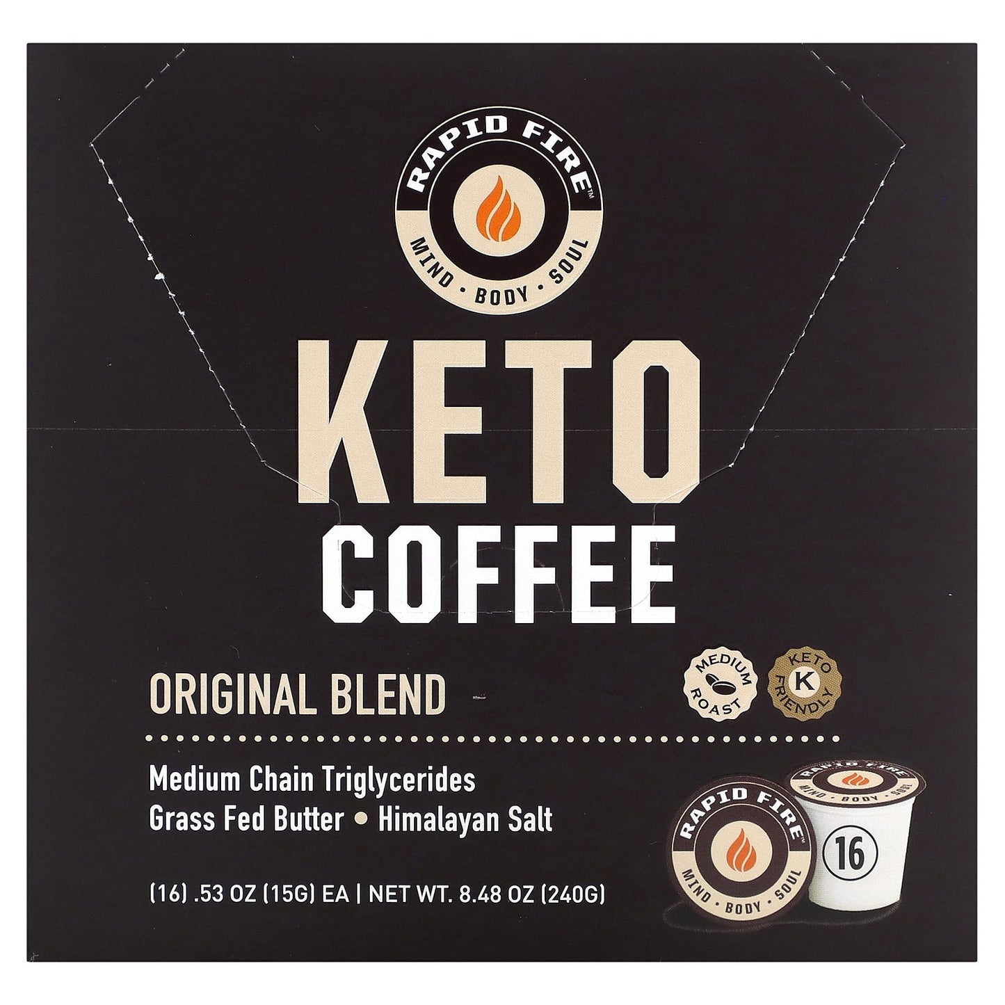 RAPIDFIRE, Keto Coffee Pods, Original Blend, Medium Roast, 16 Pods, 0.53 oz (15 g) Each