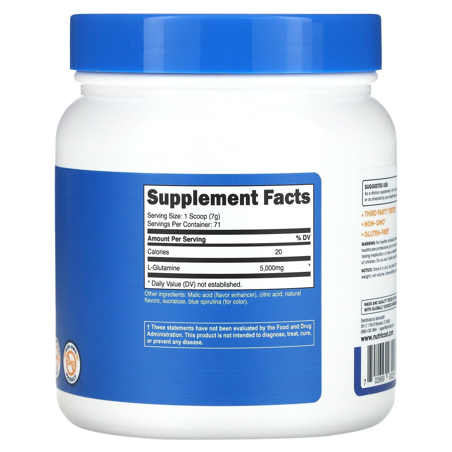 Nutricost, L-Glutamine, Blue Raspberry, 17.6 oz (500 g)