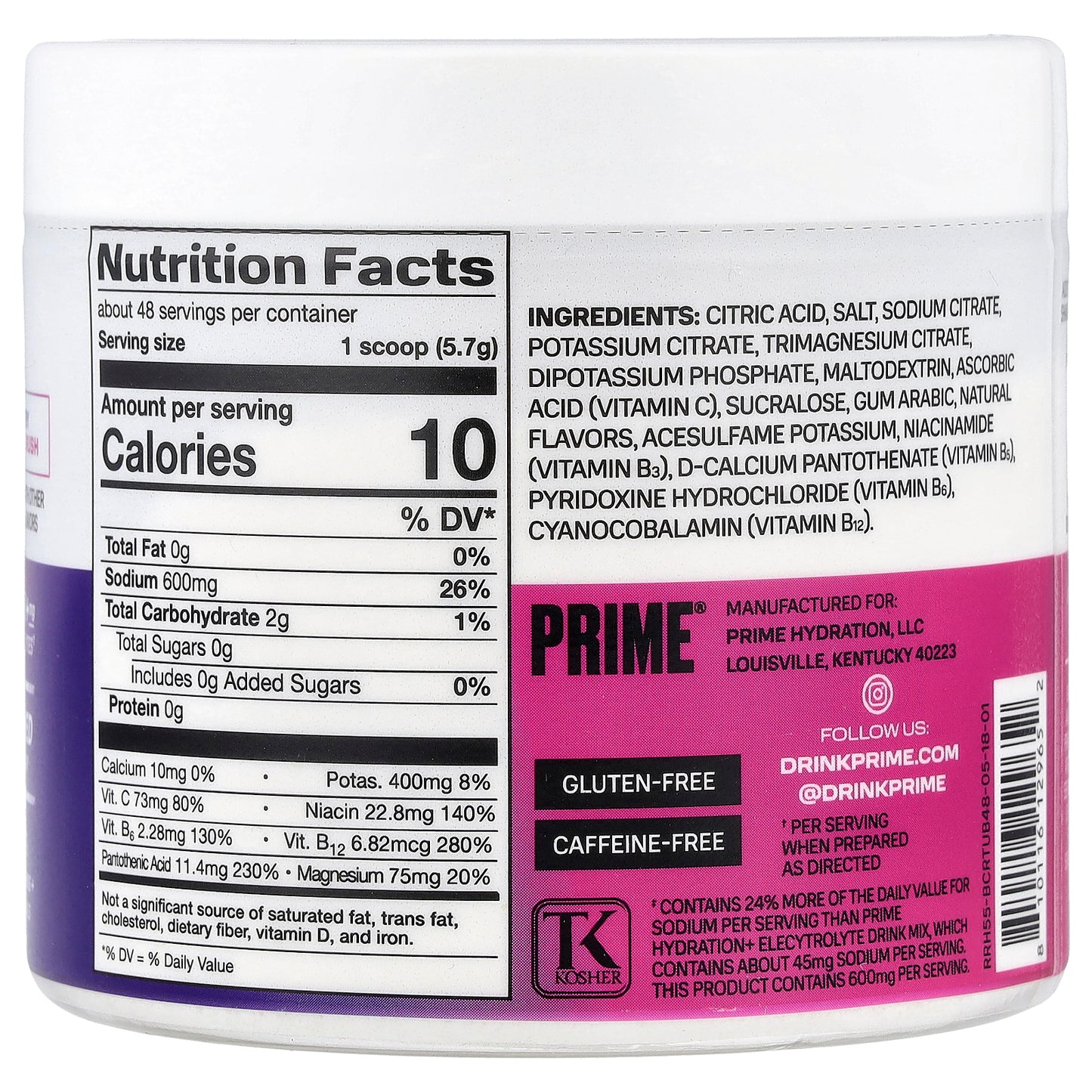 Prime Hydration, Rapid Rehydration, Electrolyte Drink Mix, Berry Citrus Rush, 9.7 oz (277.4 g)