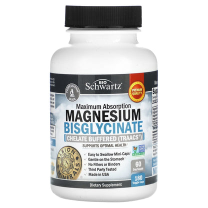 BioSchwartz, Maximum Absorption Magnesium Bisglycinate, 180 Veggie Caps