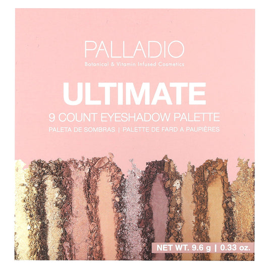 Palladio, Ultimate 9 Count Eyeshadow Palette, Rosey Nudes, 0.33 oz (9.6 g)