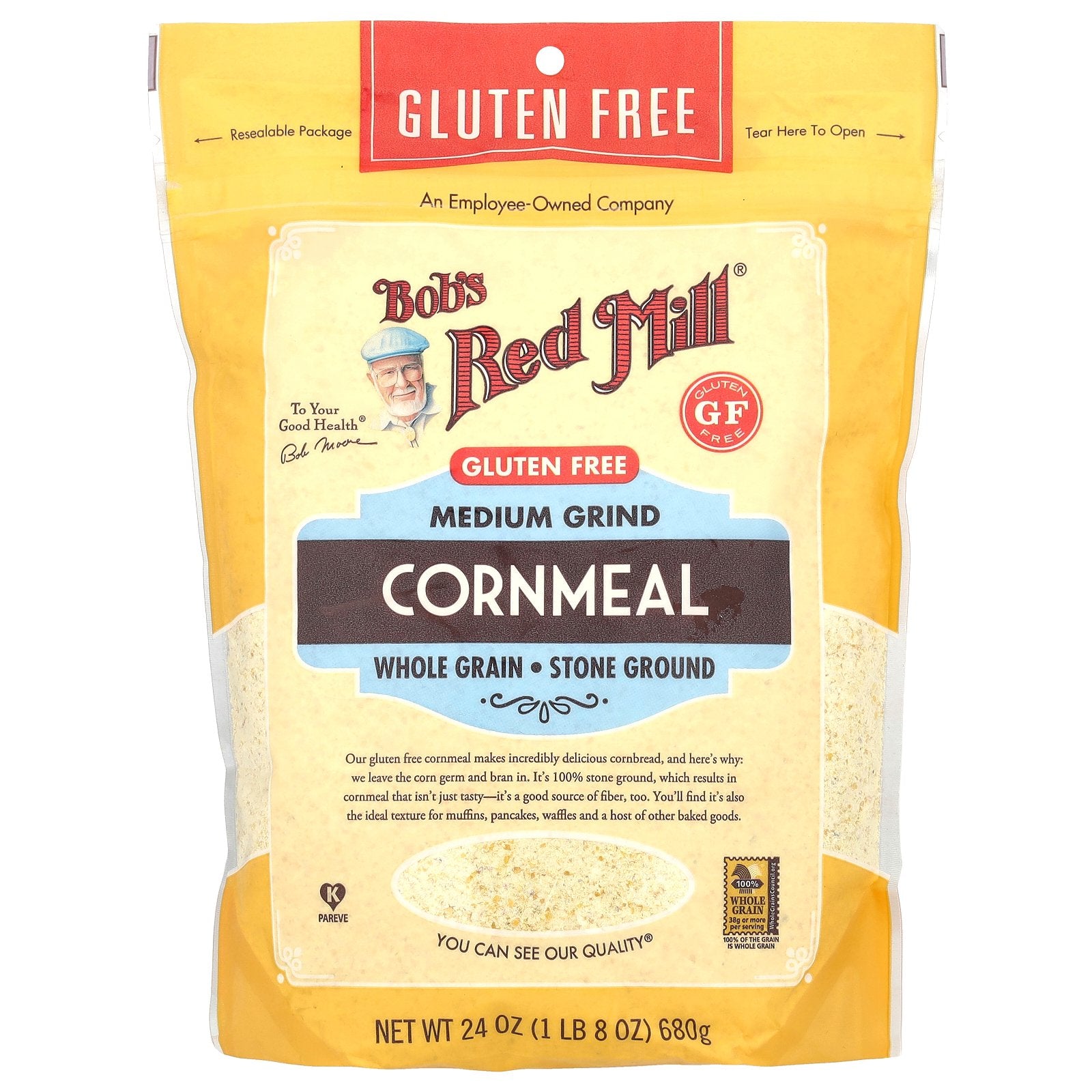 Bob's Red Mill, Cornmeal, Medium Grind, Whole Grain, 24 oz (680 g)