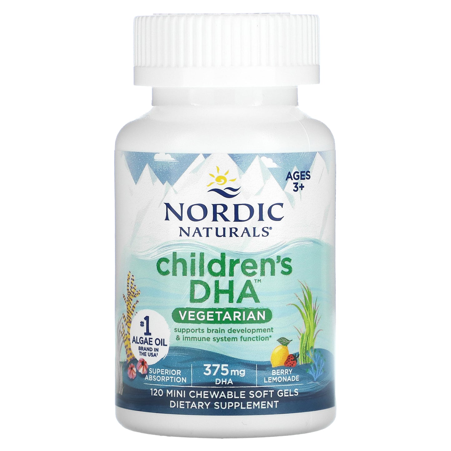 Nordic Naturals, Children's DHA, Ages 3+, Berry Lemonade, 375 mg, 120 Mini Chewable Soft Gels (125 mg per Soft Gel)