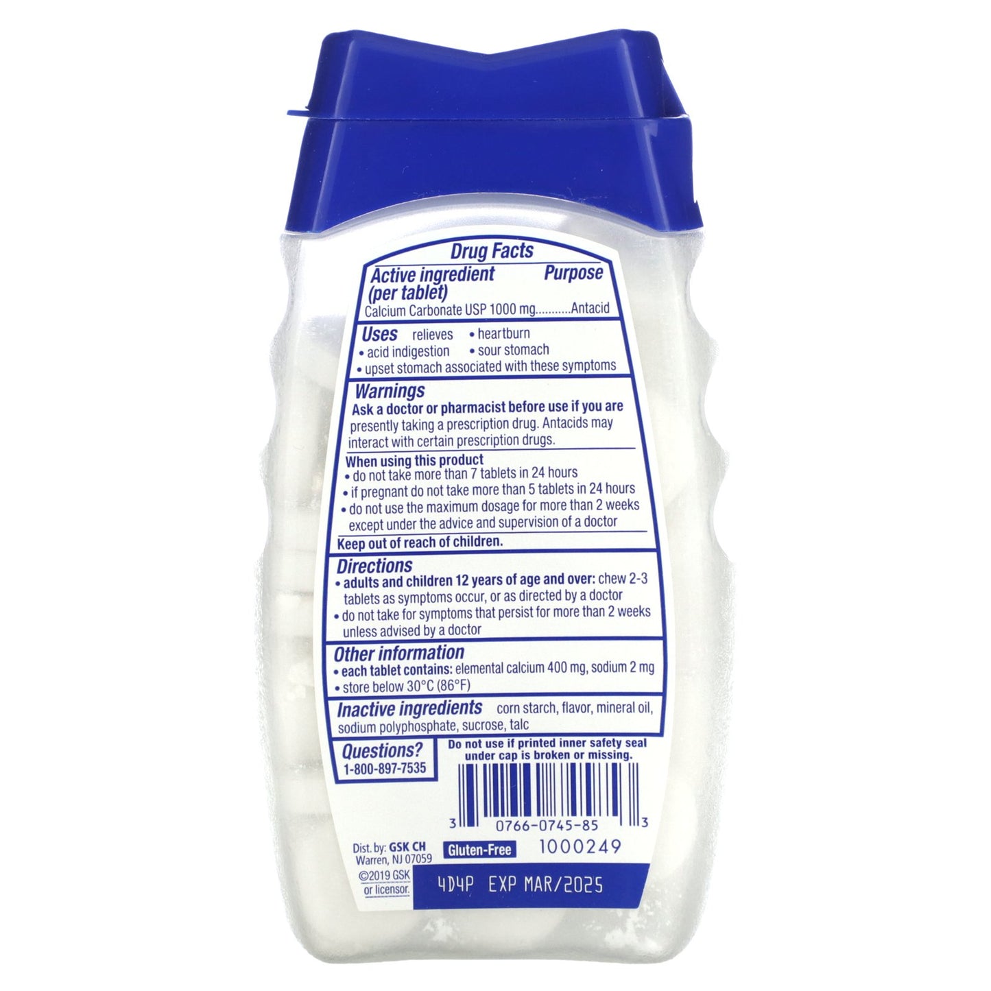 Tums, Ultra Strength Antacid, Peppermint, 72 Chewable Tablets (1,000 mg per Tablet)