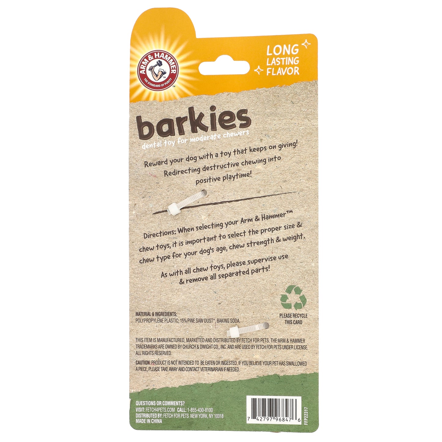 Arm & Hammer, Barkies For Moderate Chewers, Dental Toy For Dogs, Tree Branch, Bacon, 1 Toy