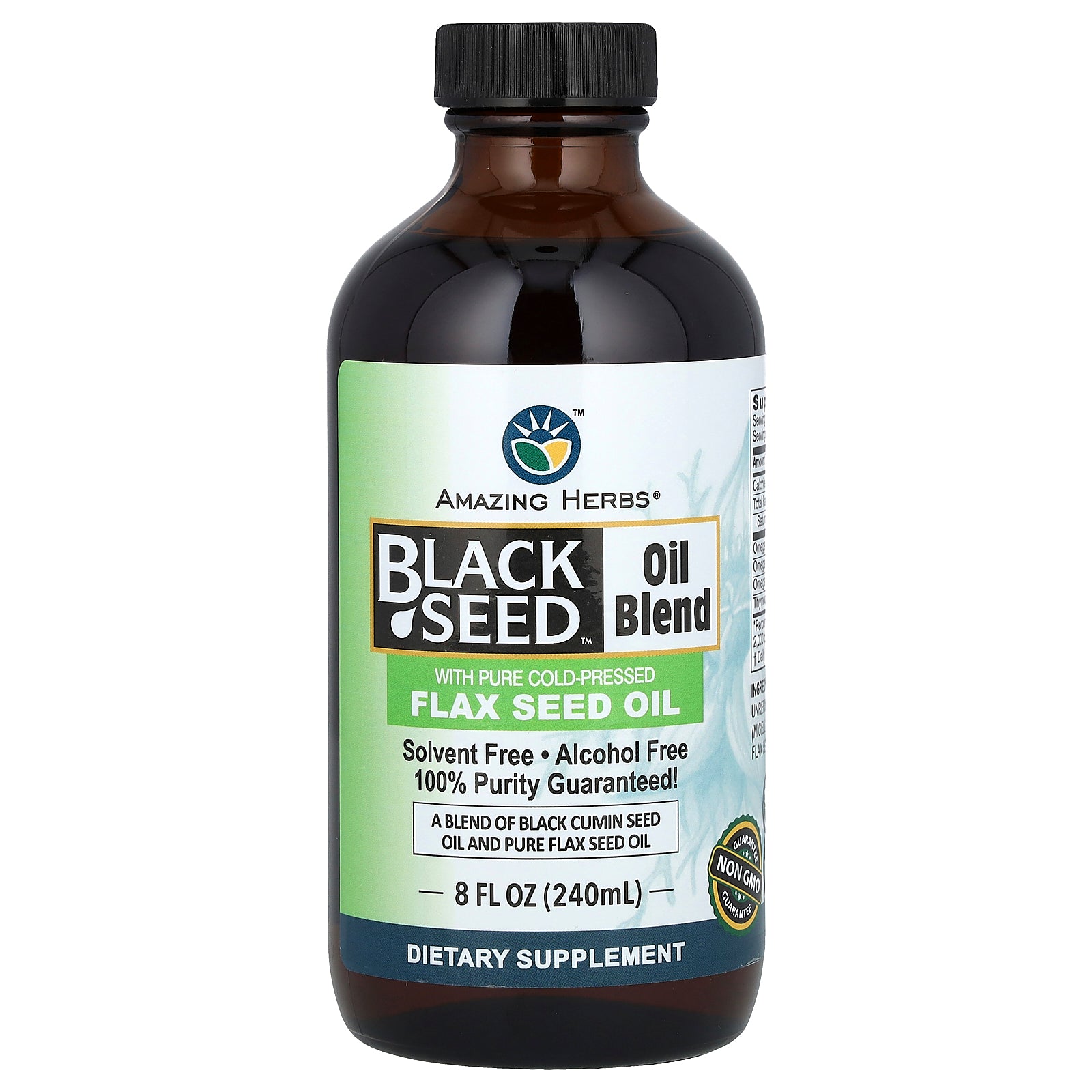 Amazing Herbs, Black Seed Oil Blend, With Pure Cold-Pressed Flax Seed Oil, 8 fl. oz (240 ml)