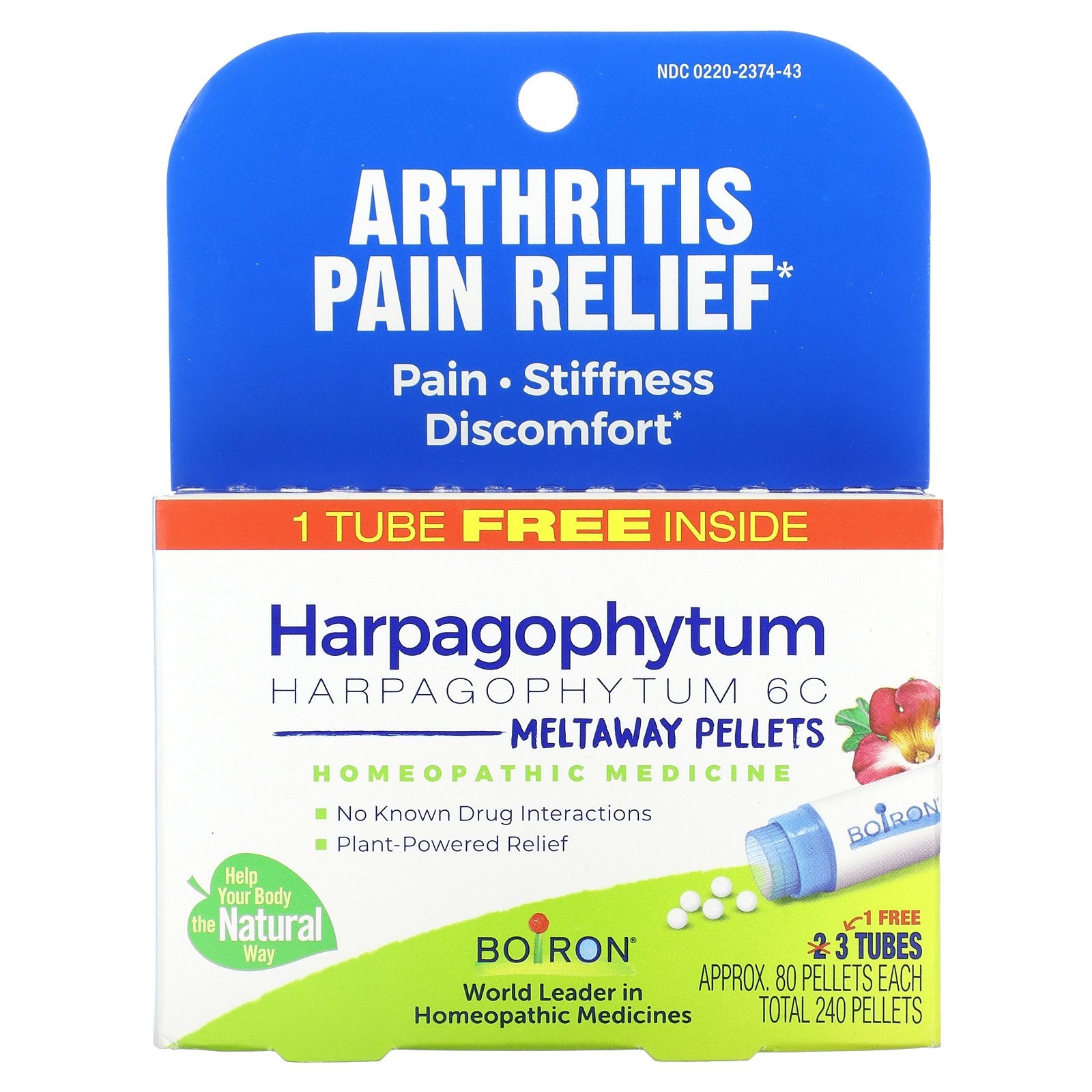 Boiron, Harpagophytum Meltaway Pellets, 3 Tubes, 80 Pellets Each