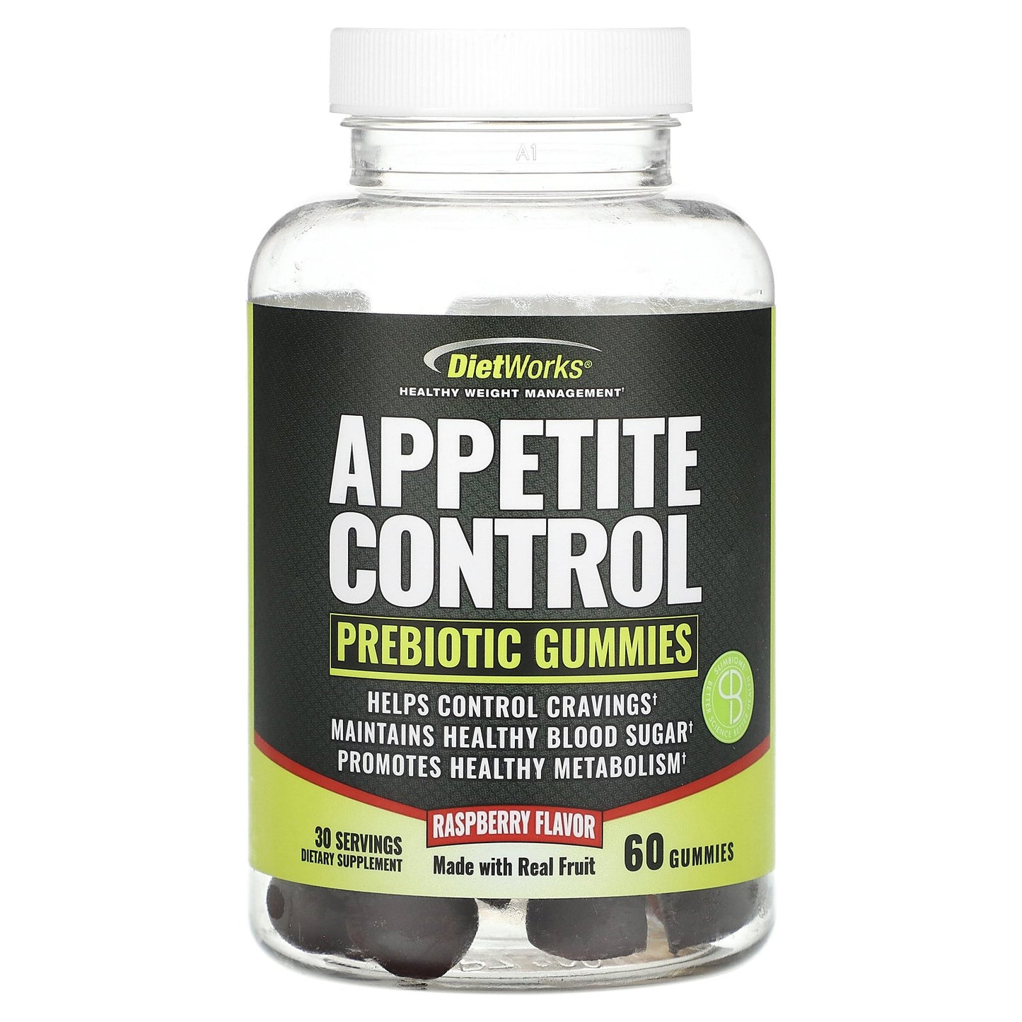 DietWorks, Appetite Control, Prebiotic Gummies, Raspberry , 60 Gummies