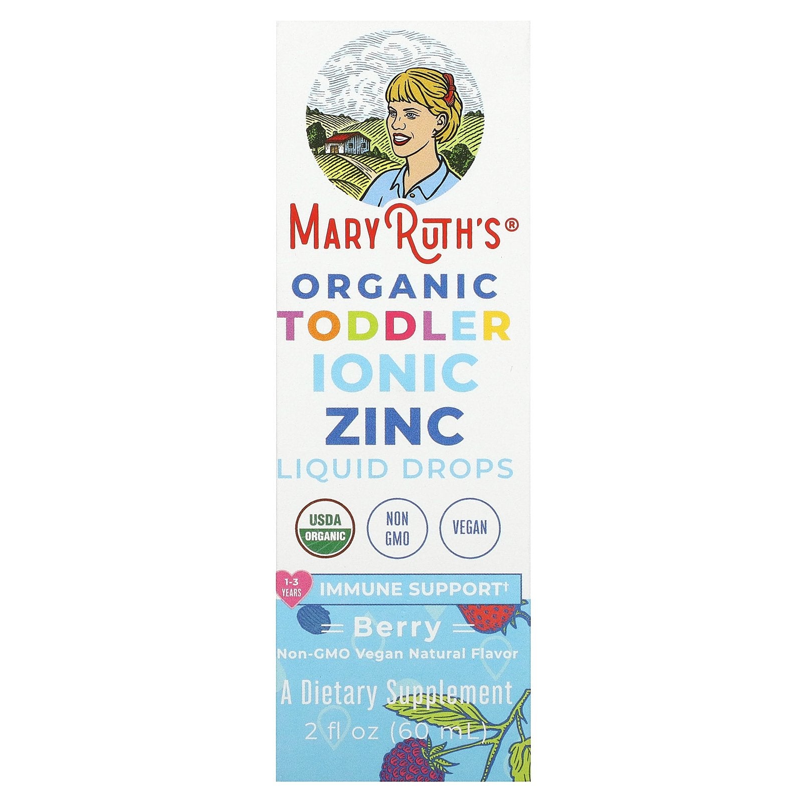 MaryRuth's, Organic Toddler Ionic Zinc Liquid Drops, 1-3 Years, Berry, 2 fl oz (60 ml)