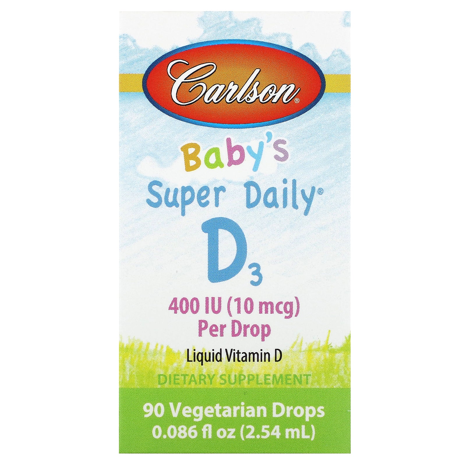 Carlson, Baby's Super Daily® D3, 10 mcg (400 IU), 0.086 fl oz (2.54 ml)