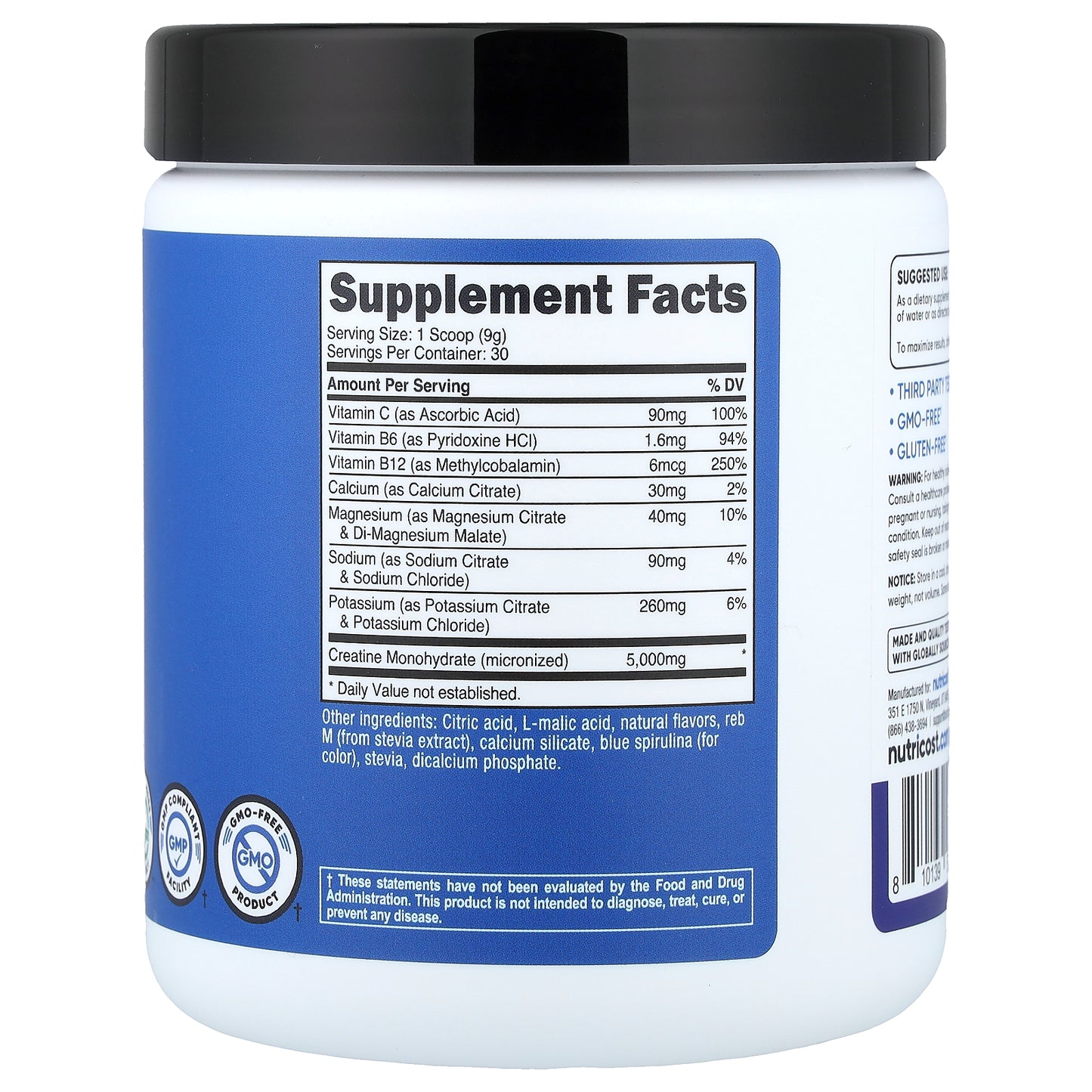 Nutricost, Performance, Creatine + Hydration, Blue Raspberry, 9.3 oz (261 g)