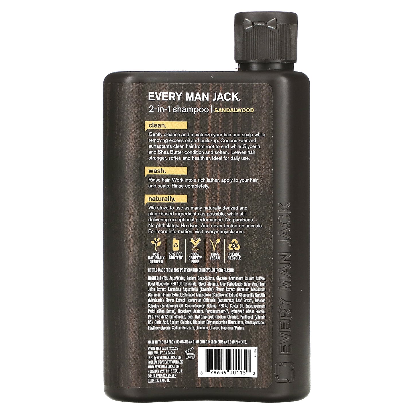 Every Man Jack, 2-in-1 Daily Shampoo & Conditioner, For All Hair Types, Sandalwood, 13.5 fl oz (400 ml)