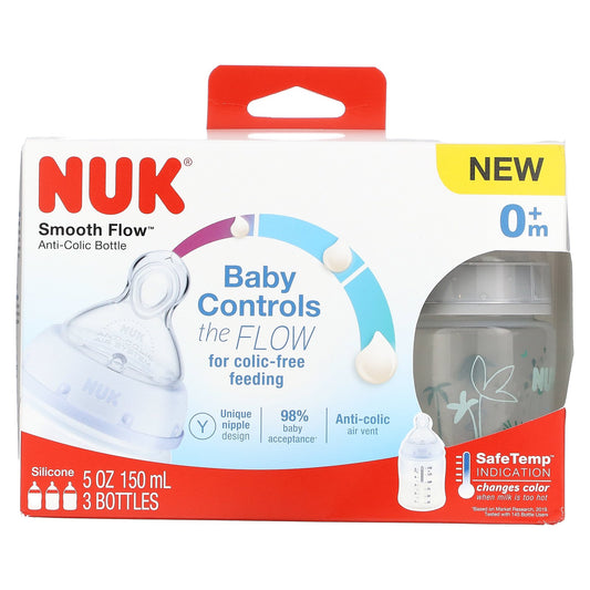 NUK, Smooth Flow, Anti-Colic Bottle, 0+ Months, 3 Bottles, 5 oz (150 ml) Each