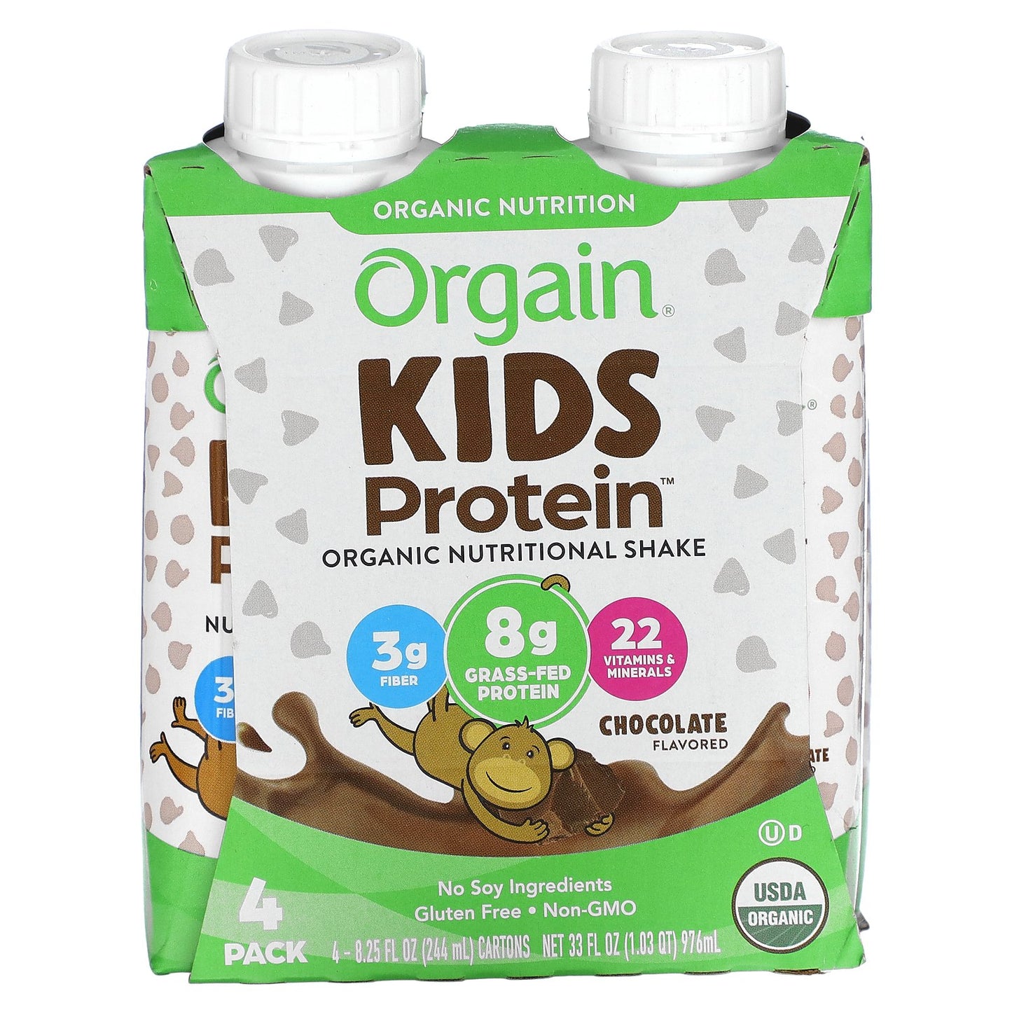 Orgain, Kids Protein, Organic Nutritional Shake, Chocolate, 4 Pack, 8.25 fl oz (244 ml) Each