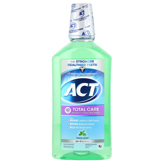ACT, Total Care Anticavity Fluoride Mouthwash, Alcohol Free, Fresh Mint, 33.8 fl oz (1 L)