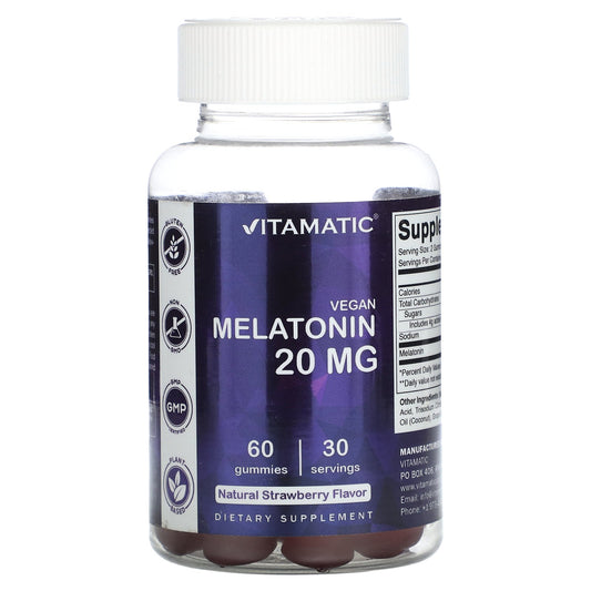 Vitamatic, Vegan Melatonin Gummies, Natural Strawberry, 60 Gummies (10 mg per Gummy)