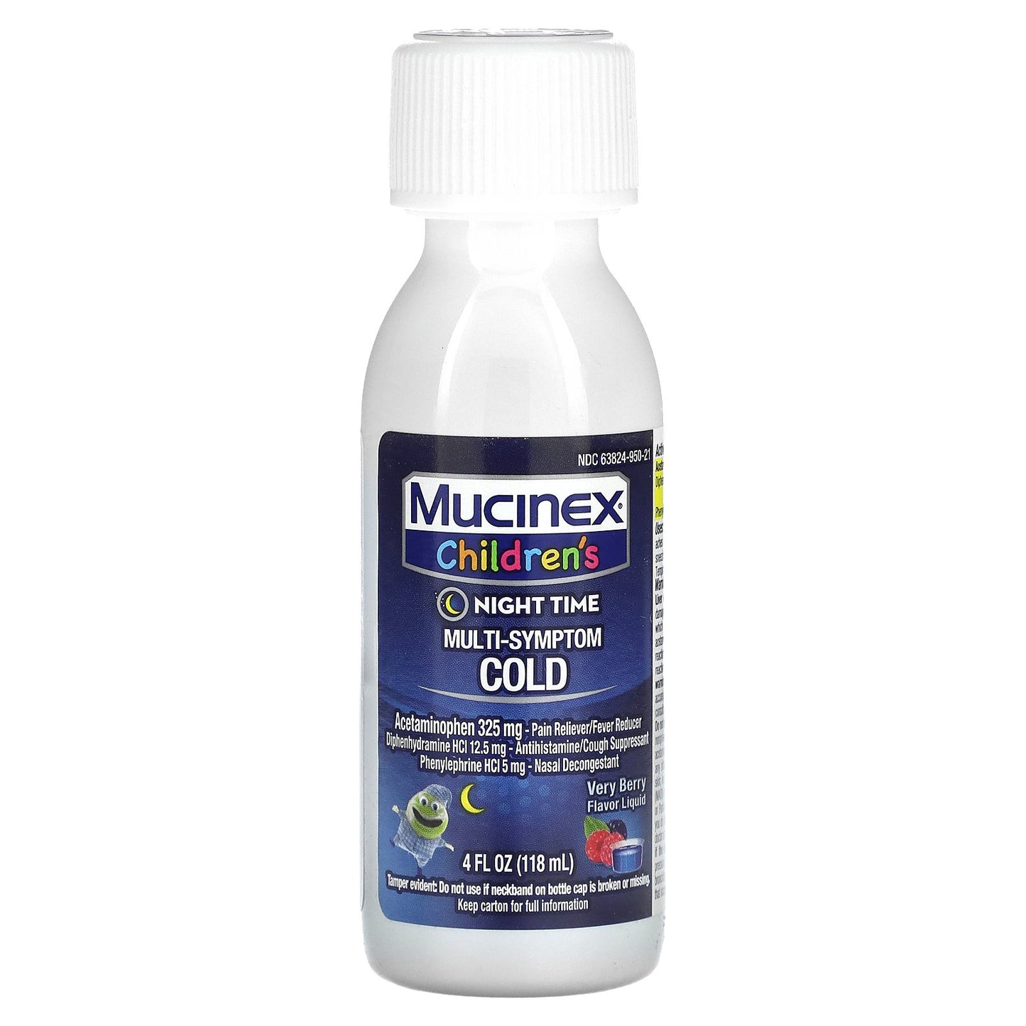 Mucinex, Children's, Multi-Symptom Cold, Night Time,  Ages 6+ Yrs, Very Berry, 4 fl oz (118 ml)