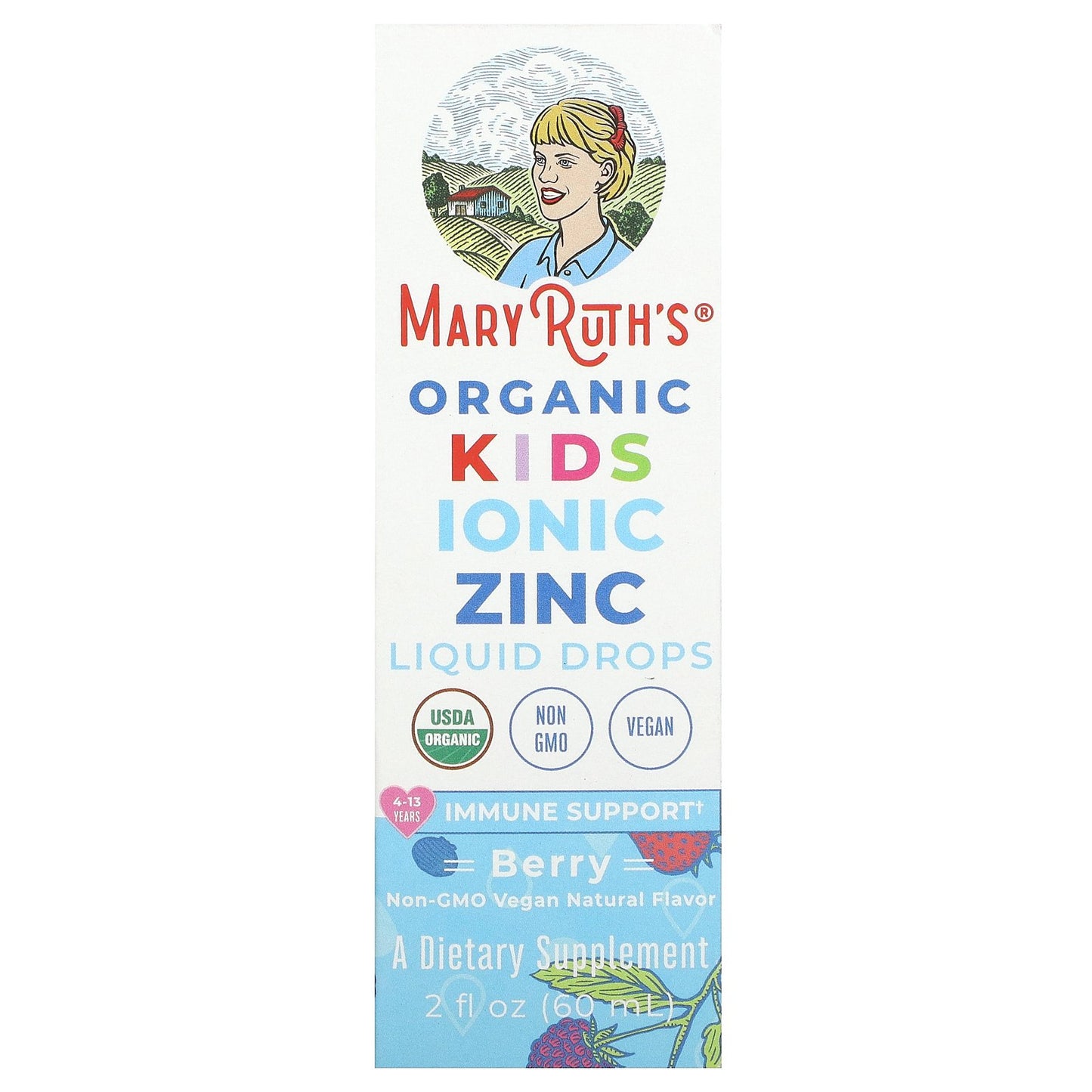 MaryRuth's, Organic Kids Ionic Zinc Liquid Drops, 4-13 Years, Berry, 2 fl oz (60 ml)