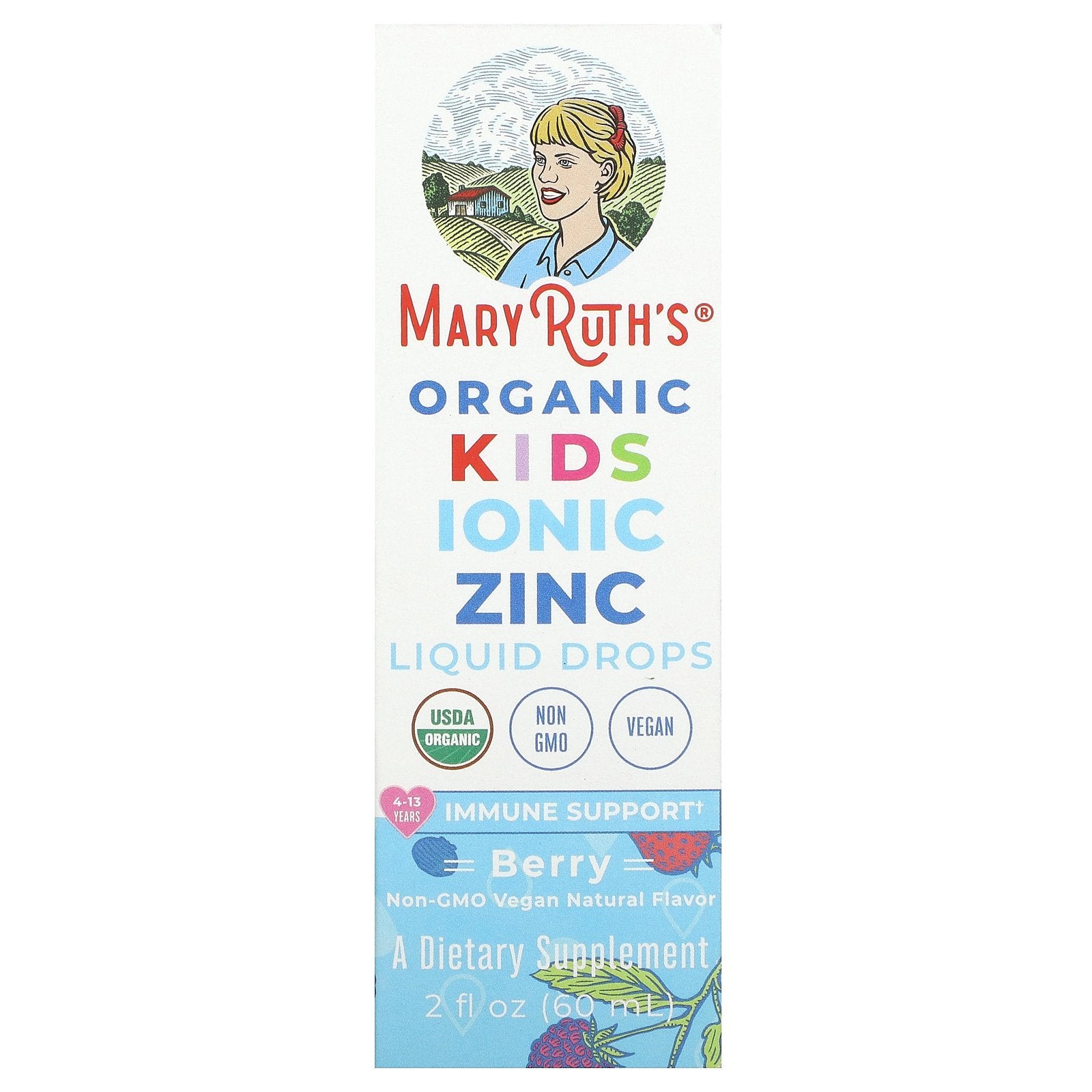 MaryRuth's, Organic Kids Ionic Zinc Liquid Drops, 4-13 Years, Berry, 2 fl oz (60 ml)