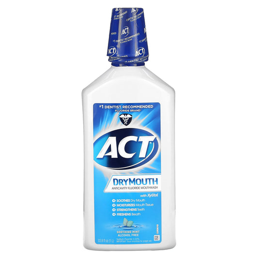 ACT, Dry Mouth Anticavity Fluoride Mouthwash with Xylitol, Alcohol Free, Soothing Mint, 33.8 fl oz (1 L)