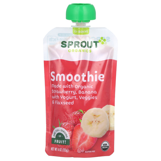 Sprout Organics, Baby Food, Smoothie, 12 Months & Up, Strawberry, Banana With Yogurt, Veggies & Flax Seed, 4 oz ( 113 g)