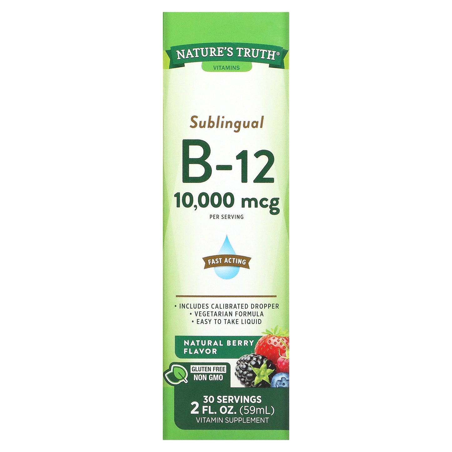 Nature's Truth, Sublingual B-12, Natural Berry, 10,000 mcg, 2 fl oz (59 ml)