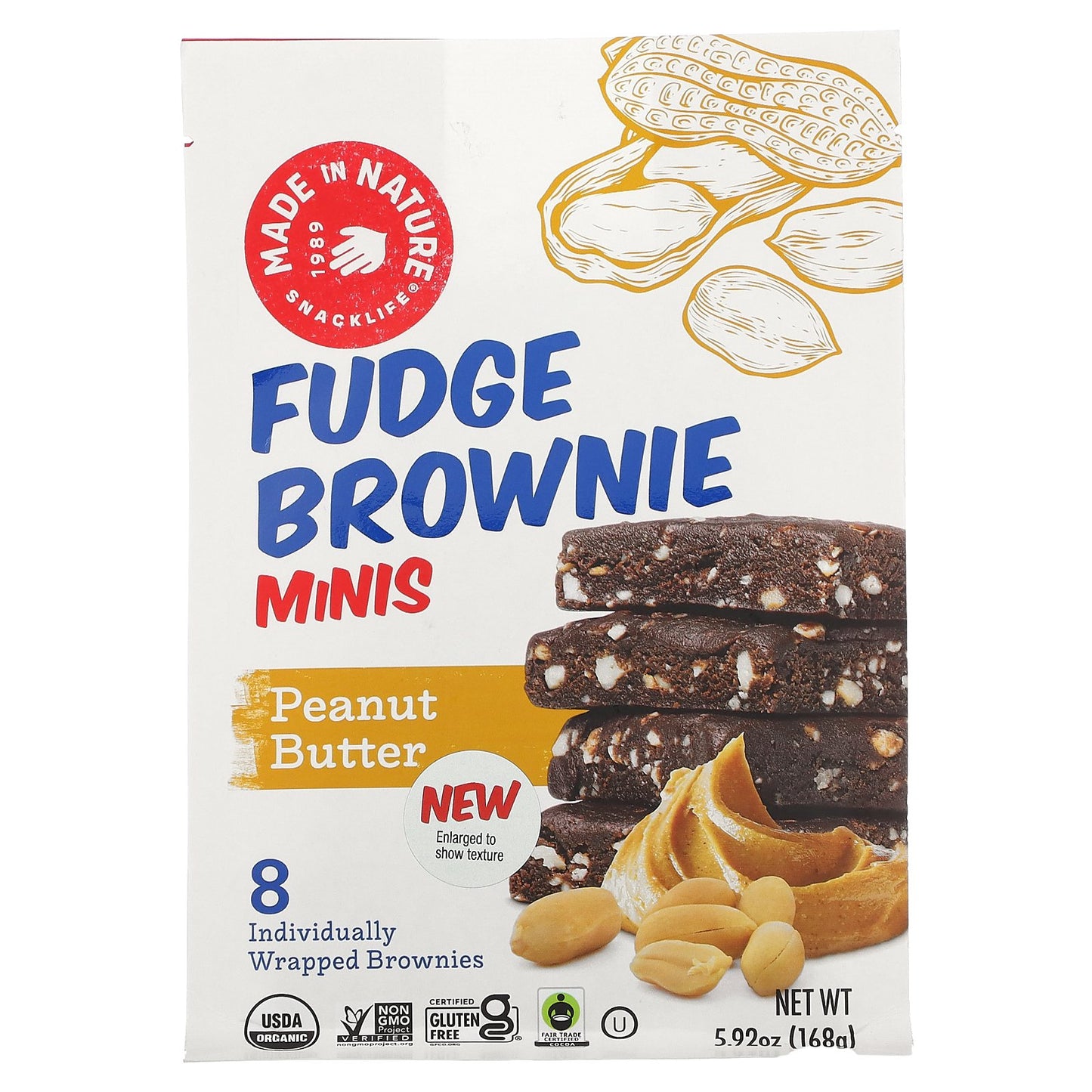 Made in Nature, Fudge Brownie Minis, Peanut Butter, 8 Brownies, 5.92 oz (168 g)