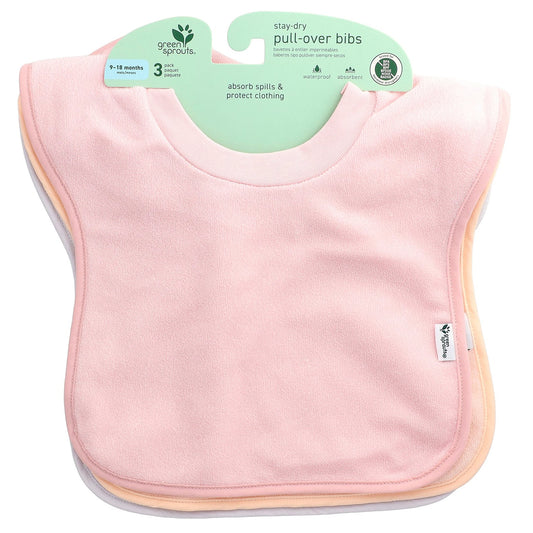 Green Sprouts, Stay-Dry Pull-Over Bibs, 9-18 Months, 3 Pack