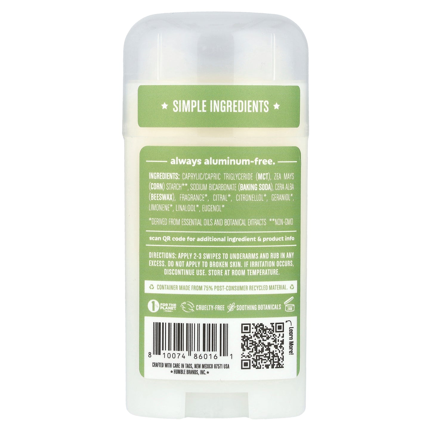 Humble Brands, Aluminum-Free Deodorant, Lemongrass & Sage, 2.5 oz (70 g)