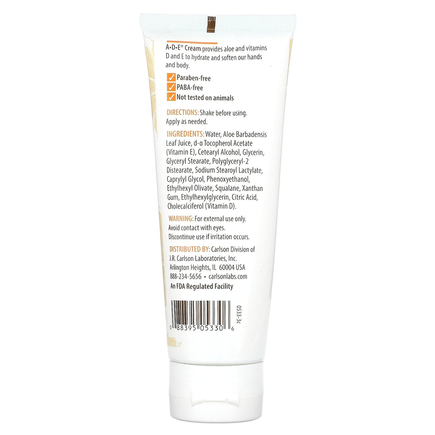 Carlson, A-D-E, Hand & Body Cream, Unscented, 4 oz (113 g)