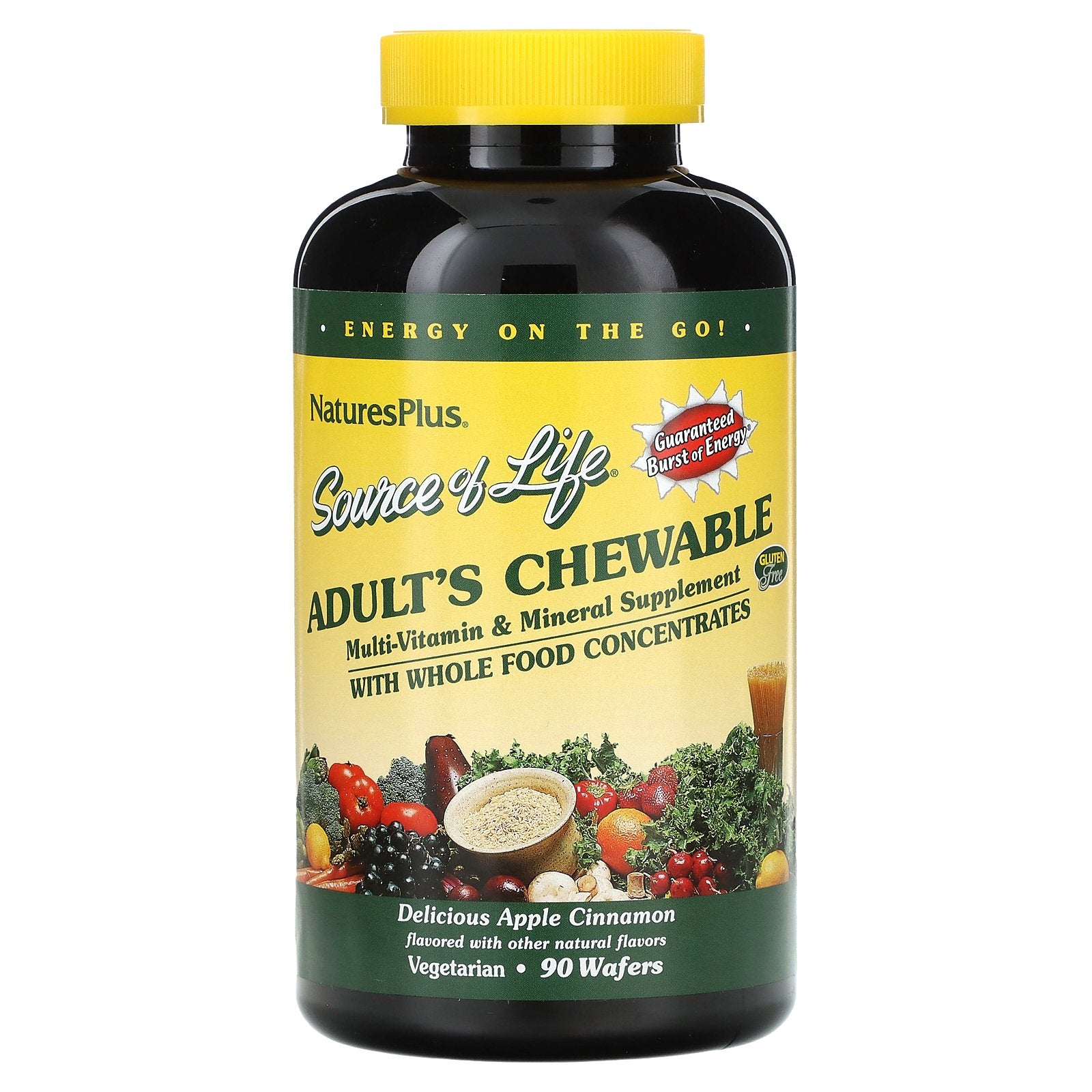 NaturesPlus, Source of Life, Adult's Chewable Multi-Vitamin & Mineral Supplement, Delicious Apple Cinnamon, 90 Wafers