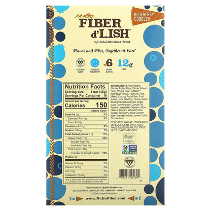NuGo Nutrition, Fiber d'Lish, Blueberry Cobbler, 16 Bars 1.6 oz (45 g) Each