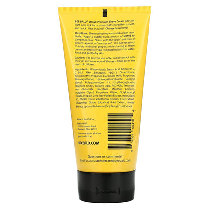 Bee Bald, Shave Head & Face, Premium Shave Cream, 6 fl oz (177 ml)