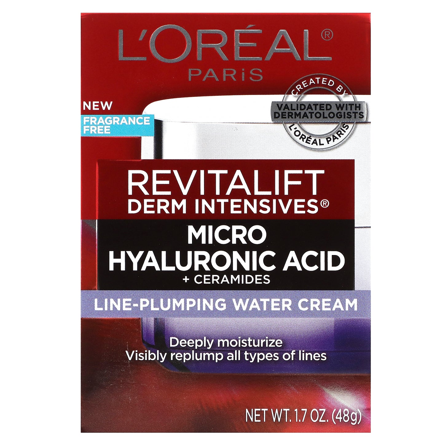 L'Oréal, Micro Hyaluronic Acid + Ceramides,  Line-Plumping Water Cream, 1.7 oz (48 g)