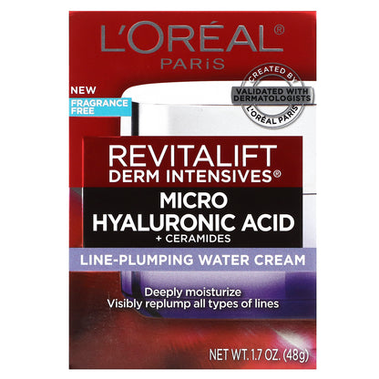 L'Oréal, Micro Hyaluronic Acid + Ceramides,  Line-Plumping Water Cream, 1.7 oz (48 g)