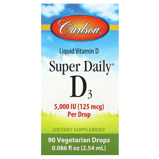 Carlson, Super Daily®, D3, 125 mcg (5,000 IU), 0.086 fl oz (2.54 ml)