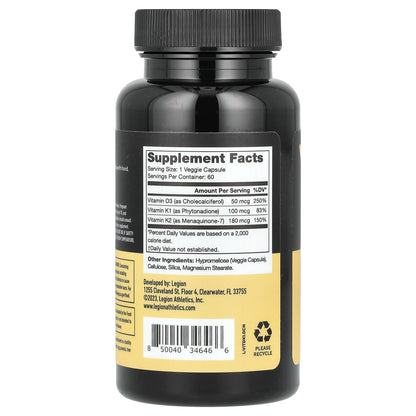 Legion Athletics, Vitamin D+K, 60 Capsules