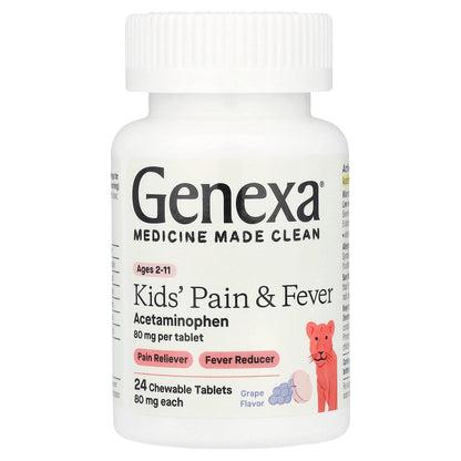 Genexa, Kids' Pain & Fever, Ages 2-11, Grape, 80 mg, 24 Chewable Tablets