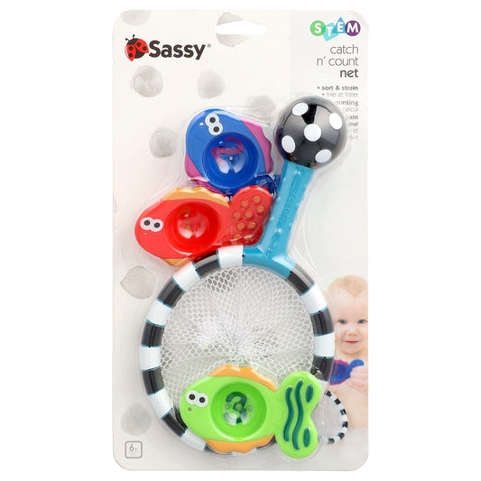 Sassy, Bath Toy, Catch 'n Count Net,  6 + Months, 4 Piece Set