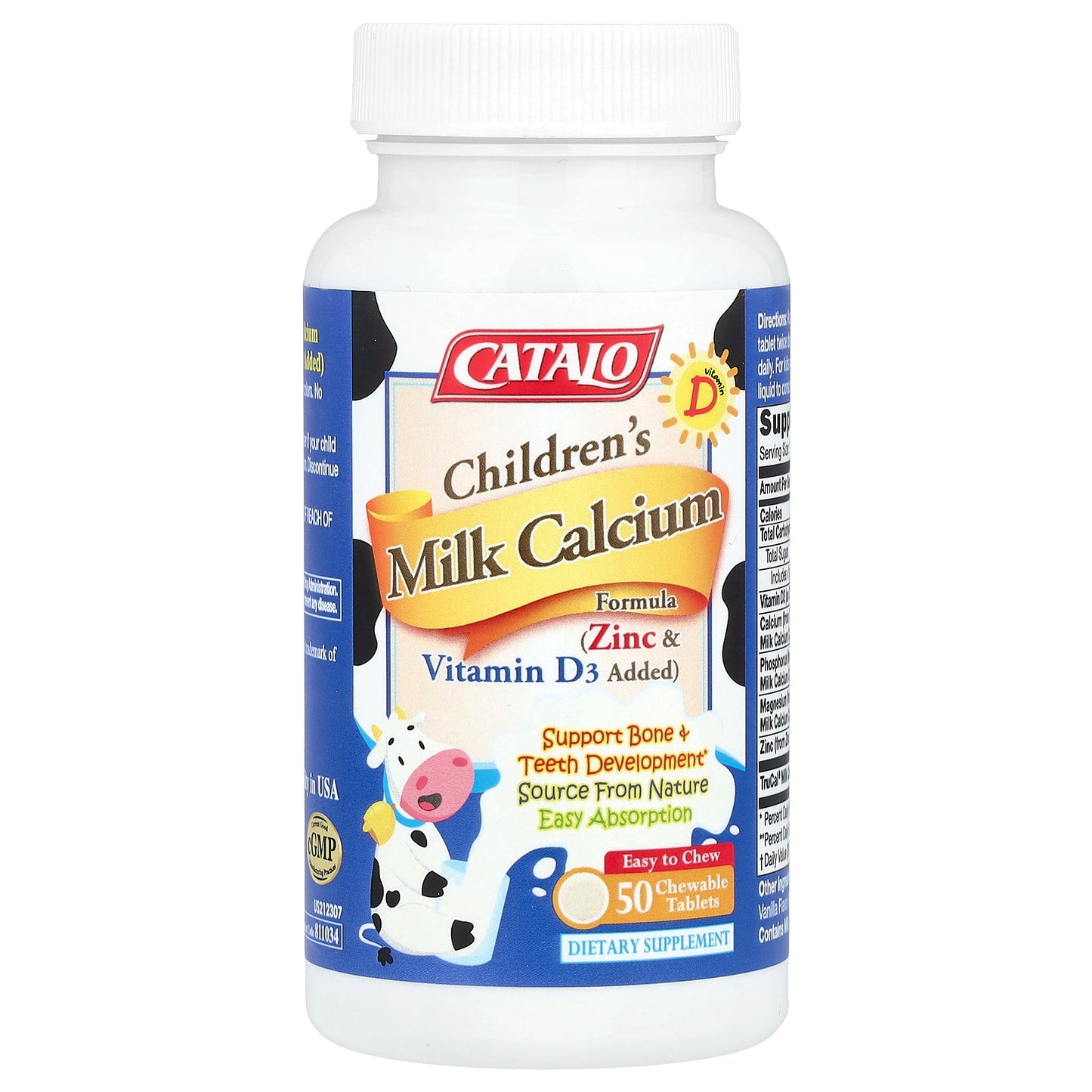 CATALO, Children's Milk Calcium Formula, Zinc & Vitamin D, 50 Chewable Tablets