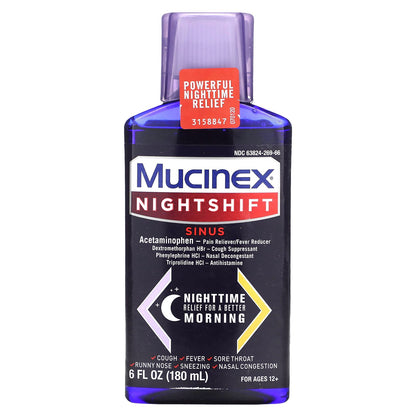 Mucinex, Nightshift, Sinus, Ages 12+, 6 fl oz (180 ml)