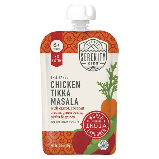 Serenity Kids, Free Range Chicken Tikka Masala with Carrot, Coconut Cream, Green Beans, Herbs & Spices, 6+ Months, 3.5 oz (99 g)