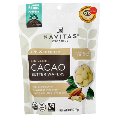 Navitas Organics, Organic Cacao Butter Wafers, Unsweetened, 8 oz (227 g)