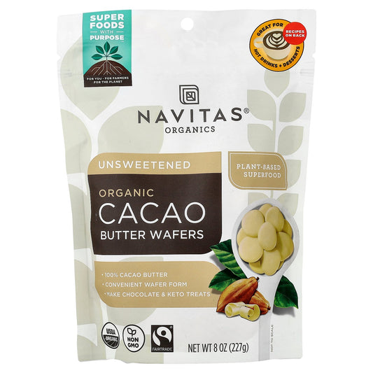 Navitas Organics, Organic Cacao Butter Wafers, Unsweetened, 8 oz (227 g)